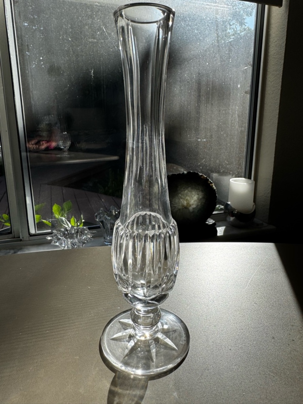 Waterford Crystal 9” Signed Bud Vase Ireland Vertical Cut Star Base Elegant - Picture 3 of 3